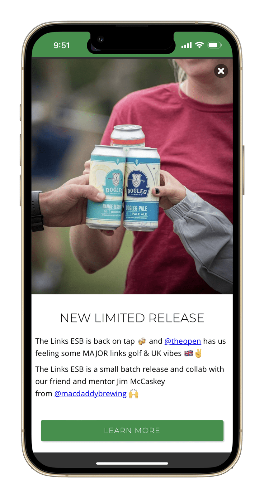 Custom Brewery App - In App Message for New Beer Release